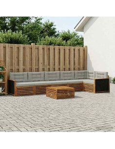 Set di divani da esterno 7 pcs Naturale e Grigio Chiaro