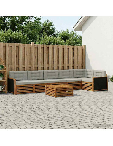 Set di divani da esterno 7 pcs Naturale e Grigio Chiaro