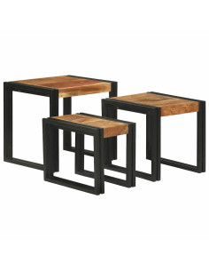 Tavolo Nesting 3 pcs Legno massello di acacia e metallo