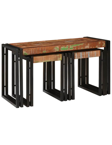 Tavolo Nesting 3 pcs Legno Riciclato Massello e Metallo