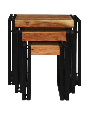 Tavolo Nesting 3 pcs Legno massello di acacia e metallo