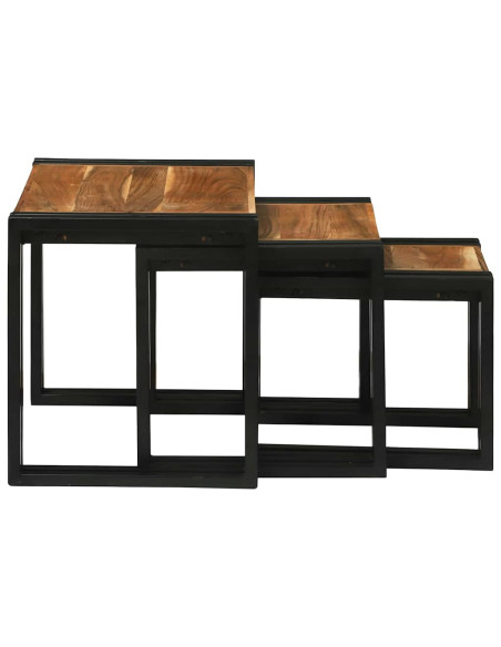 Tavolo Nesting 3 pcs Legno massello di acacia e metallo