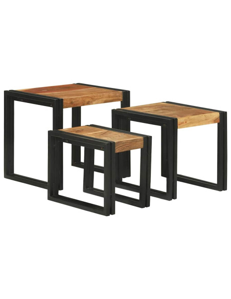 Tavolo Nesting 3 pcs Legno massello di acacia e metallo