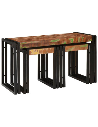 Tavolo Nesting 3 pcs Legno Riciclato Massello e Metallo