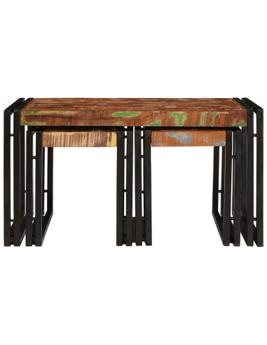 Tavolo Nesting 3 pcs Legno Riciclato Massello e Metallo