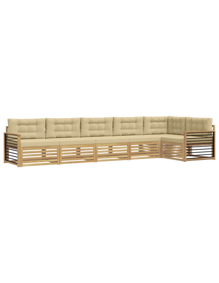 Set di divani da esterno 6 pcs Bianco e Beige Poliestere