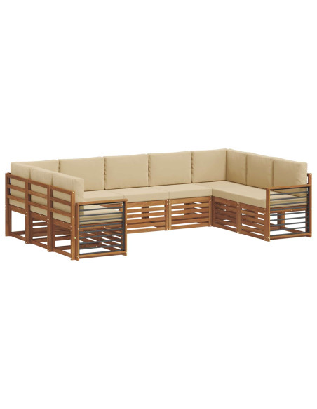 Set divani 9 pcs Naturale e Beige Legno di Acacia Massello