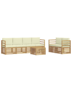 Set di divani da esterno 7 pcs Bianco e Crema Poliestere 2