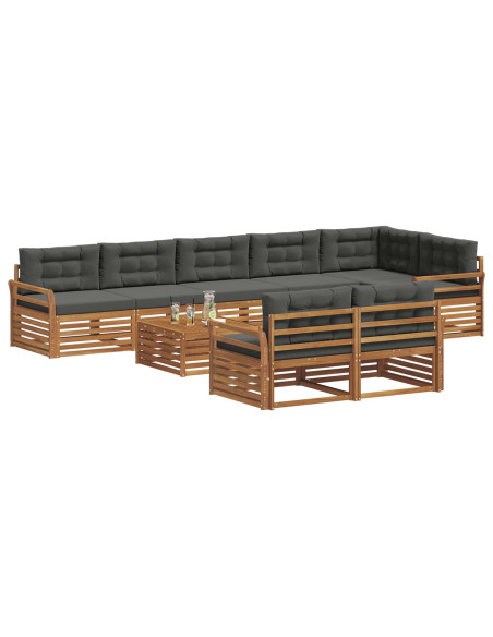 Set di divani da esterno con cuscino 9 pcs Naturale e Antracite