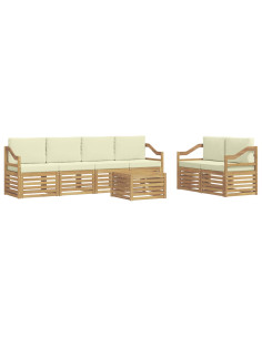 Set di divani da esterno 7 pcs Bianco e Crema Poliestere 2