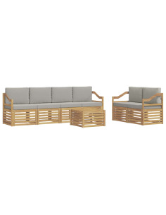 Set di divani da esterno 7 pcs Bianco e Grigio Chiaro 2