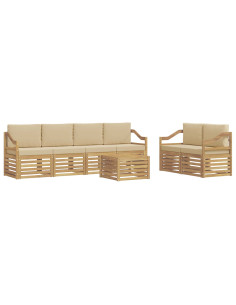 Set di divani da esterno 7 pcs Bianco e Beige Poliestere 2