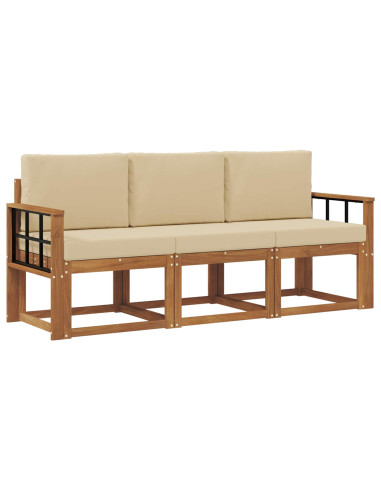 Set di divani da esterno con cuscino 3 pcs Naturale e Beige