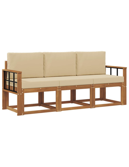 Set di divani da esterno con cuscino 3 pcs Naturale e Beige