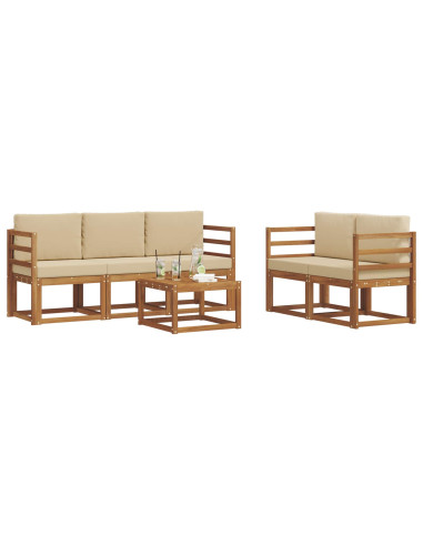 Set di divani da esterno con cuscino 6 pcs Naturale e Beige