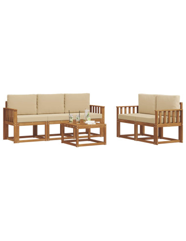 Set di divani da esterno con cuscino 6 pcs Naturale e Beige