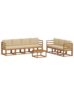 Set di divani da esterno con cuscino 8 pcs Naturale e Beige 2