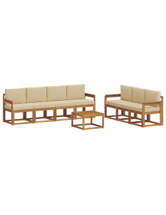 Set di divani da esterno con cuscino 8 pcs Naturale e Beige 2