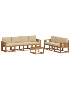 Set di divani da esterno con cuscino 8 pcs Naturale e Beige 2