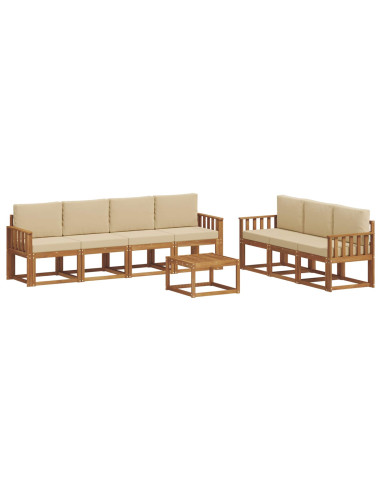 Set di divani da esterno con cuscino 8 pcs Naturale e Beige