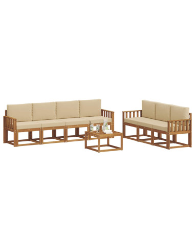 Set di divani da esterno con cuscino 8 pcs Naturale e Beige