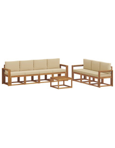 Set di divani da esterno con cuscino 8 pcs Naturale e Beige 2