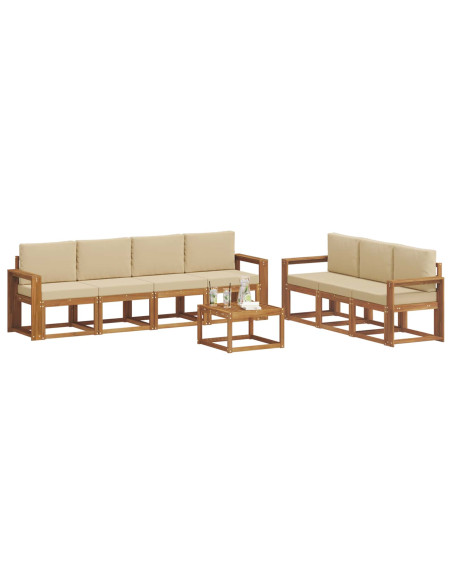 Set di divani da esterno con cuscino 8 pcs Naturale e Beige