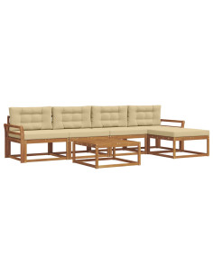 Set di divani da esterno con cuscino 6 pcs Naturale e Beige 2