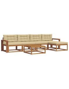 Set di divani da esterno con cuscino 6 pcs Naturale e Beige 2