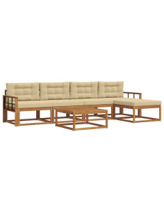 Set di divani da esterno con cuscino 6 pcs Naturale e Beige 2