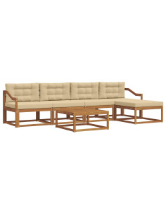 Set di divani da esterno con cuscino 6 pcs Naturale e Beige 2