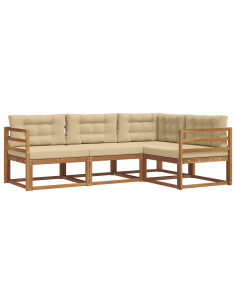 Set di divani da esterno con cuscino 4 pcs Naturale e Beige 2