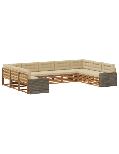 Set di divani da esterno con cuscino 9 pcs Naturale e Beige