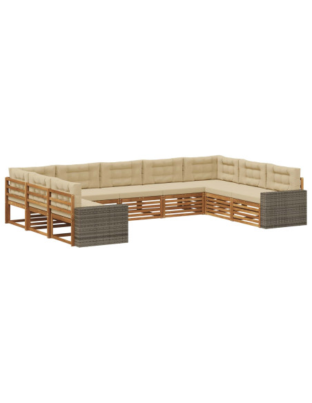 Set di divani da esterno con cuscino 9 pcs Naturale e Beige