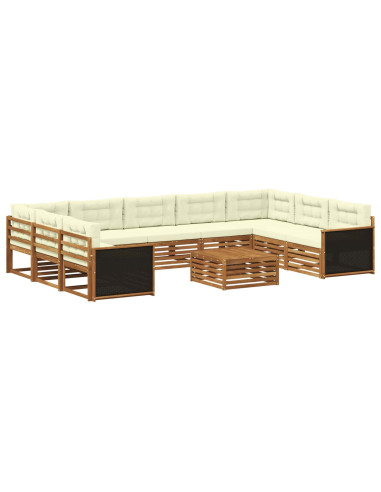 Set di divani da esterno con cuscino 10 pcs Naturale e Crema