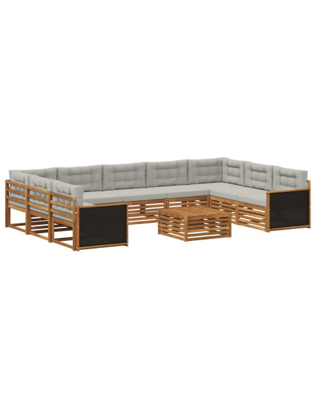 Set di divani da esterno 10 pcs Naturale e Grigio Chiaro