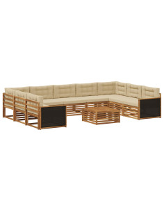 Set di divani da esterno con cuscino 10 pcs Naturale e Beige