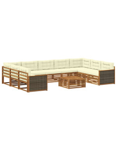 Set di divani da esterno con cuscino 10 pcs Naturale e Crema