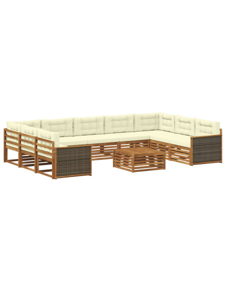 Set di divani da esterno con cuscino 10 pcs Naturale e Crema