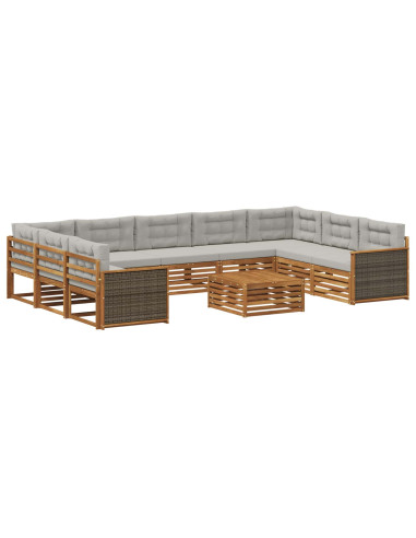 Set di divani da esterno 10 pcs Naturale e Grigio Chiaro