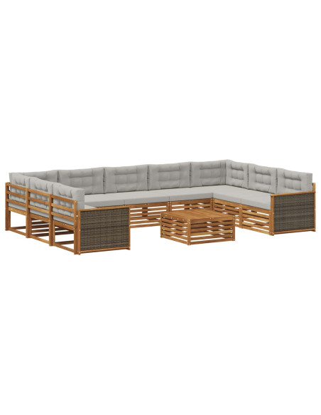 Set di divani da esterno 10 pcs Naturale e Grigio Chiaro