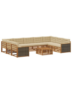 Set di divani da esterno con cuscino 10 pcs Naturale e Beige