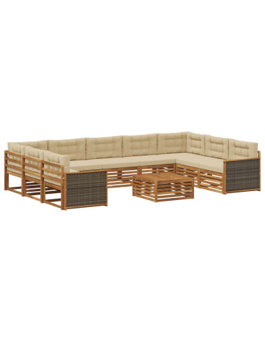 Set di divani da esterno con cuscino 10 pcs Naturale e Beige
