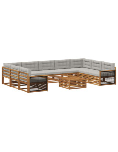 Set di divani da esterno 10 pcs Naturale e Grigio Chiaro