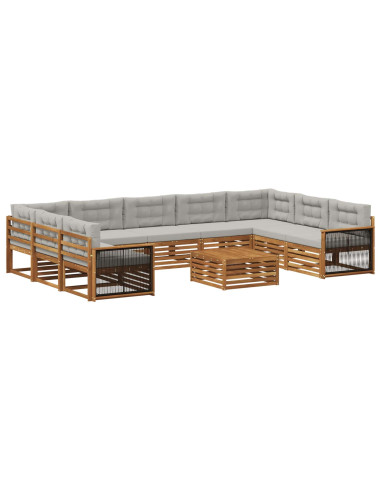 Set di divani da esterno 10 pcs Naturale e Grigio Chiaro