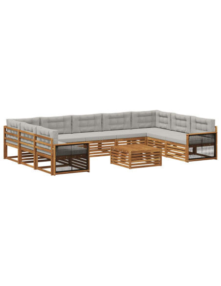 Set di divani da esterno 10 pcs Naturale e Grigio Chiaro