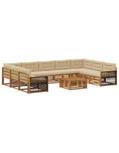 Set di divani da esterno con cuscino 10 pcs Naturale e Beige