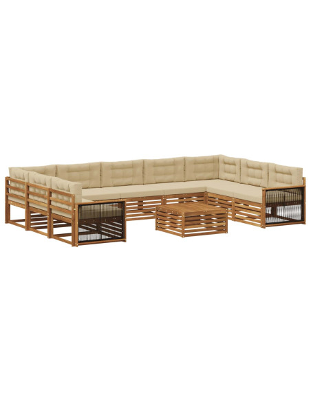 Set di divani da esterno con cuscino 10 pcs Naturale e Beige