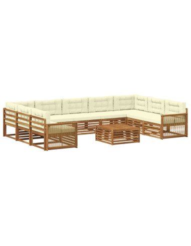 Set di divani da esterno con cuscino 10 pcs Naturale e Crema