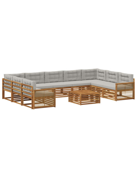 Set di divani da esterno 10 pcs Naturale e Grigio Chiaro